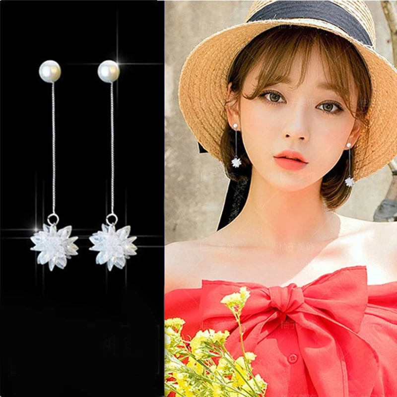 

DIEERLAN Korean Earrings Long Flower Zircon 925 Sterling Silver Earrings for Women Statement Jewelry Brincos Pendientes bijoux