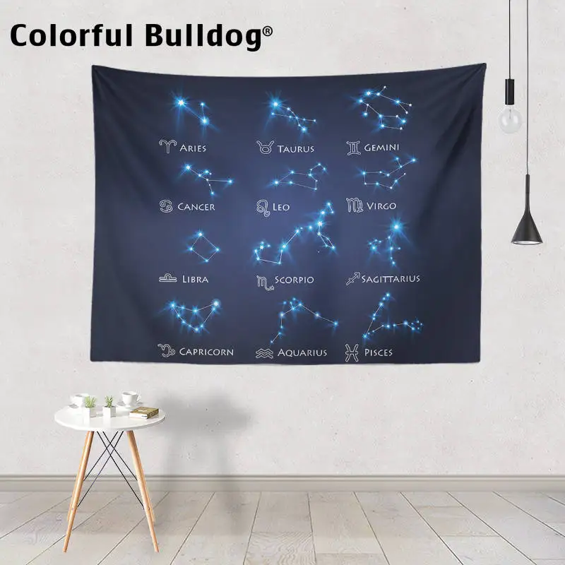 

Astrology Tapestry Zodiac Wall Hanging Black Space Farmhouse Home Decor Galaxy Scorpio Pisces Custom Tapisserie