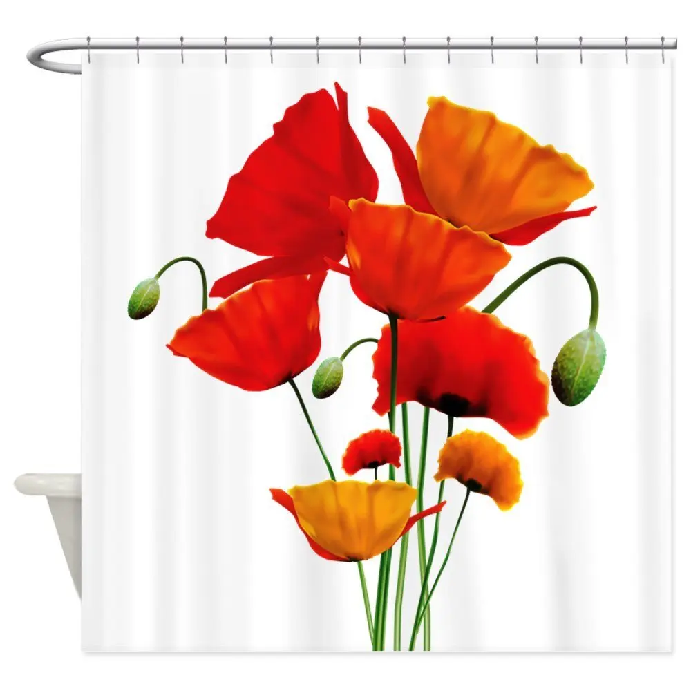 Bunch Of California Poppies Decorative Fabric Shower Curtain Set House