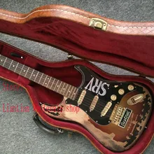 Высокое качество новая ручная работа остается ST SRV электрогитара, сделать старую электрогитару с жестким корпусом-189-5