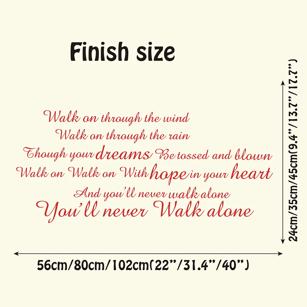 أنت لن تمشي وحدها إلهام إقتباس ليفربول فريق غنائي شارات الجدار ملصق للأطفال غرفة الفينيل ديكور المنزل