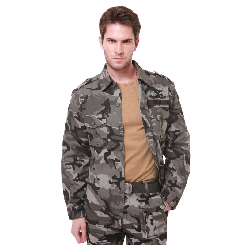 Высокая Качественный хлопок Для Мужчин's Военная Униформа Стиль армия США камуфляж боевые Рубашки для мальчиков брюки-карго Рубашки для