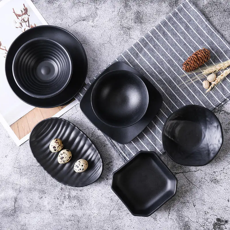 

Black Melamine Spice Ramen Bowl Beef Noodle Soup Salad Rice Bowl Kitchen Restaurant Buffet Side Snack Dishes Plate 1PC