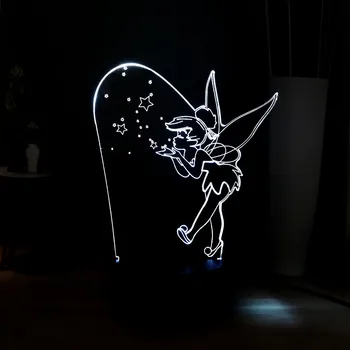 

3D Visual Lamp Fairy Tale Tinker Bell RGB 7 Color Change Girl Bedside Lamp Deco LED Night Light Child Holiday Gift Drop Shipping