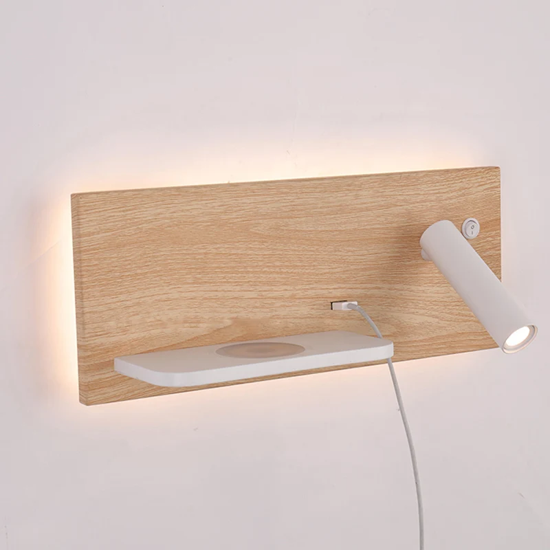Online ZEROUNO moderna lámpara de pared Hotel luces de pared de habitación lámpara de cabecera para leer de noche led USB inalámbrico cargador retroiluminada luces