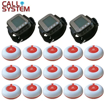 

Ycall Wireless Restaurant Calling Paging System Waiter Call Bell Pager 3 Watch Receiver + 15 Call Button