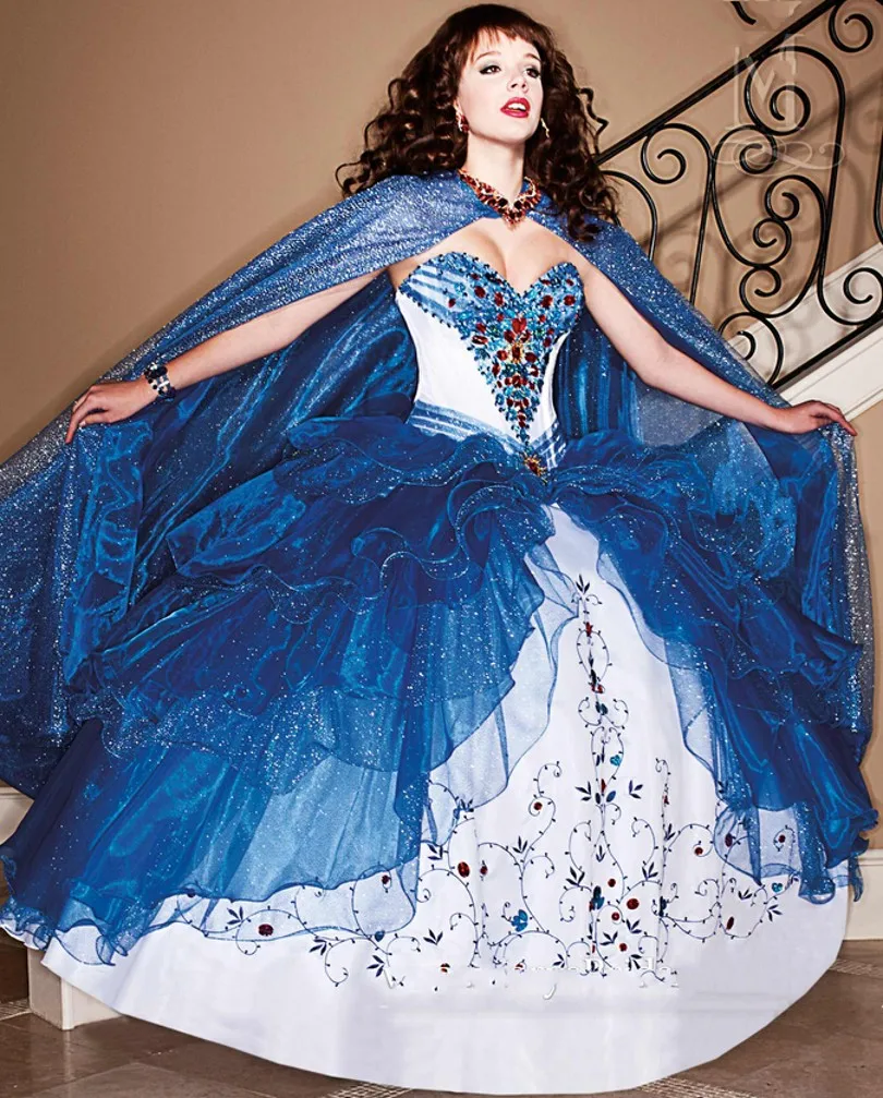 Royal Blue 2016 Quinceañera Dresses With Jacket Pleat Rhinestone Sweet
