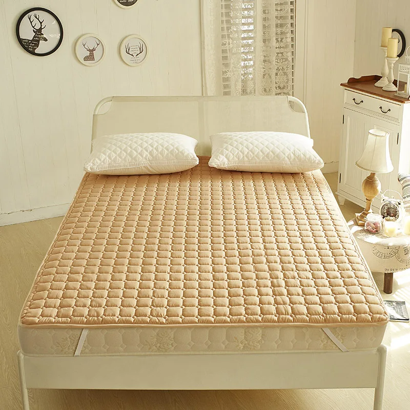 Складной стеганый матрас, простыни, Противоскользящий коврик для кровати, наматрасник, полиэстер, наполнитель, дышащий, татами, кровать, матрас, Топпер - Цвет: Light Tan