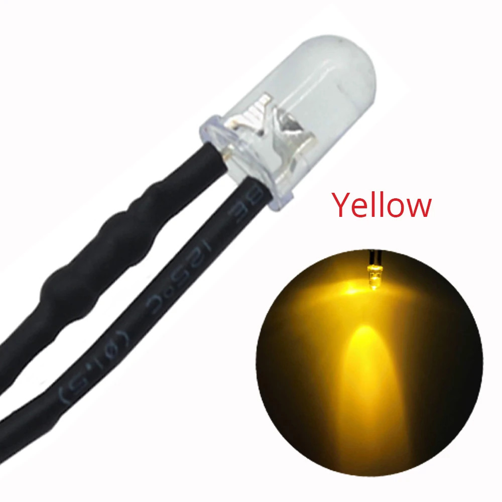 5X F5 5 мм круглый 20 см Предварительно проводной DC 12 В светодиодный светильник лампы белый красный синий зеленый желтый белый теплый белый светодиод излучающие диоды - Испускаемый цвет: Цвет: желтый