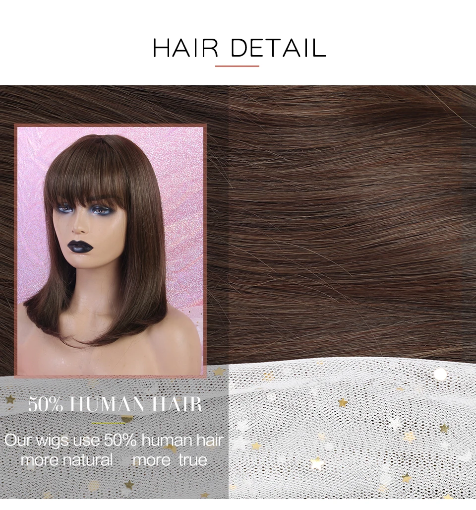 INHAIR cube женский парик из человеческих волос, прямые волосы, парик коричневого цвета, средняя челка, 10 дюймов