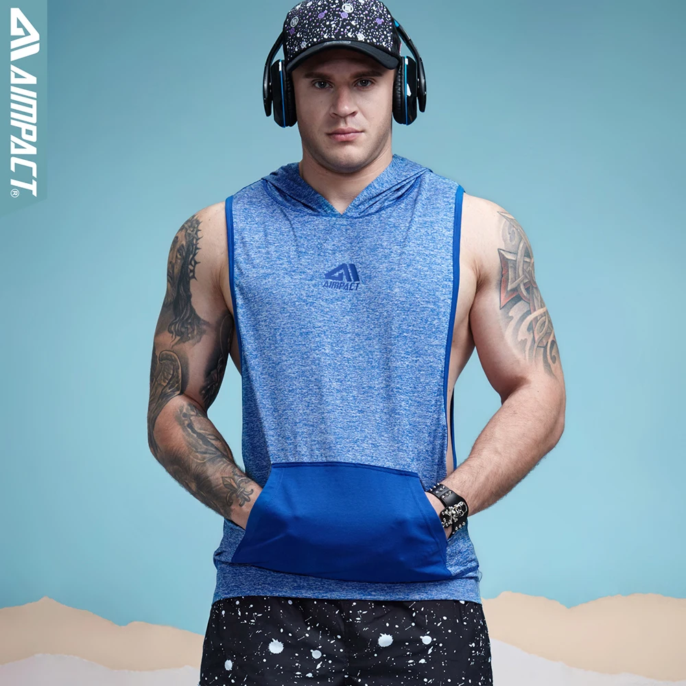 Aimpact Men's Tank Top Hoodie Fitness Bodybuilding Muscle Cut Stringer Crossfit Workout  Tank Top Activewear Male AM100822