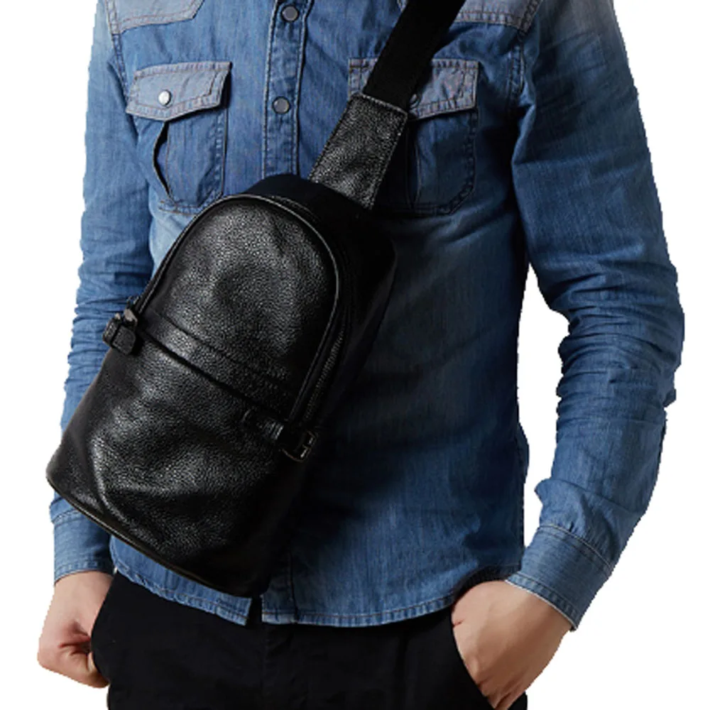 

Male Leather First Layer Cowhide Crossbody Bag Riding Tourism Leisure Cross Body Sling Chest Day Back Pack