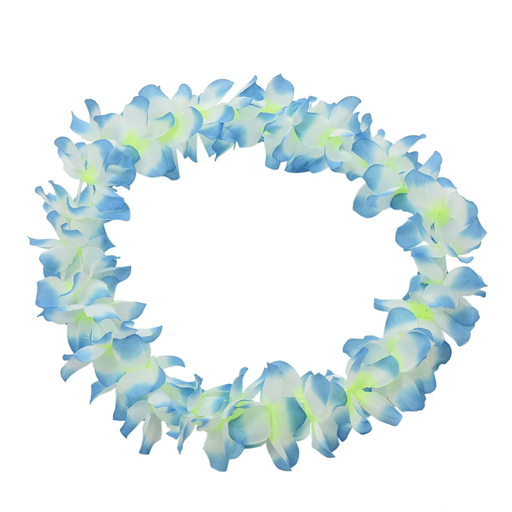 Collana Hawaiana Fiori Bianchi E Blu - 30 Fiori Per Feste E Carnevale