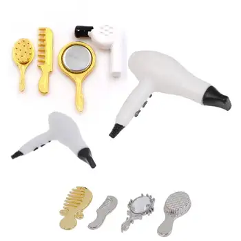 

1/12 Scale Dollhouse Miniature Comb Hair Dryer Mirror Model Building Kits Kids Toys Practical Bathroom Accessories
