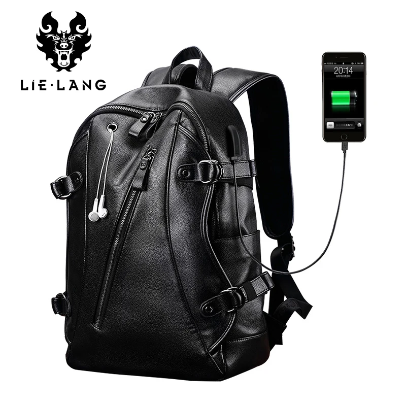 LIELANG hombres mochilas de cuero de la PU bolsas a prueba de agua 15,6 pulgadas Mochila para portátil externo USB carga ordenador bolsa Mochila femenina