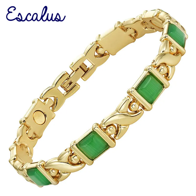 2016 Magnetic Jewellery Women Gift Cross Square Green Cat Eye Stone Bangle Ladies 18K Gold Bracelet Free Shipping Hong Kong Post