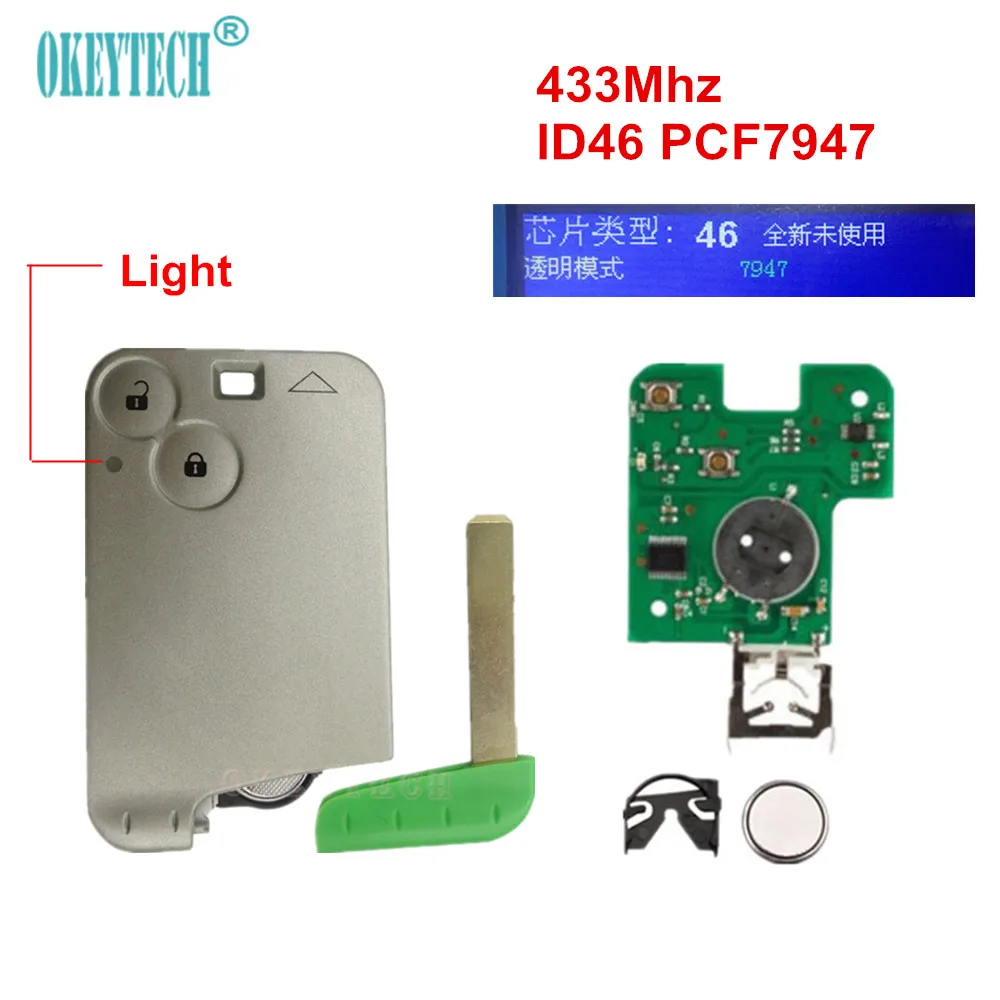 

OkeyTech 2 Buttons Remote Key PCF7947 Chip 433Mhz suit for Renault Laguna Espace 2001-2006 Smart Card Remote Fob Car Styling