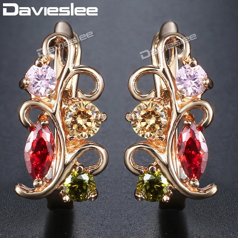 Davieslee серьги-гвоздики для женщин Цветок многоцветный Цирконий кубический цирконий 585 розовое золото заполненная женская серьга модные подарки DGE103