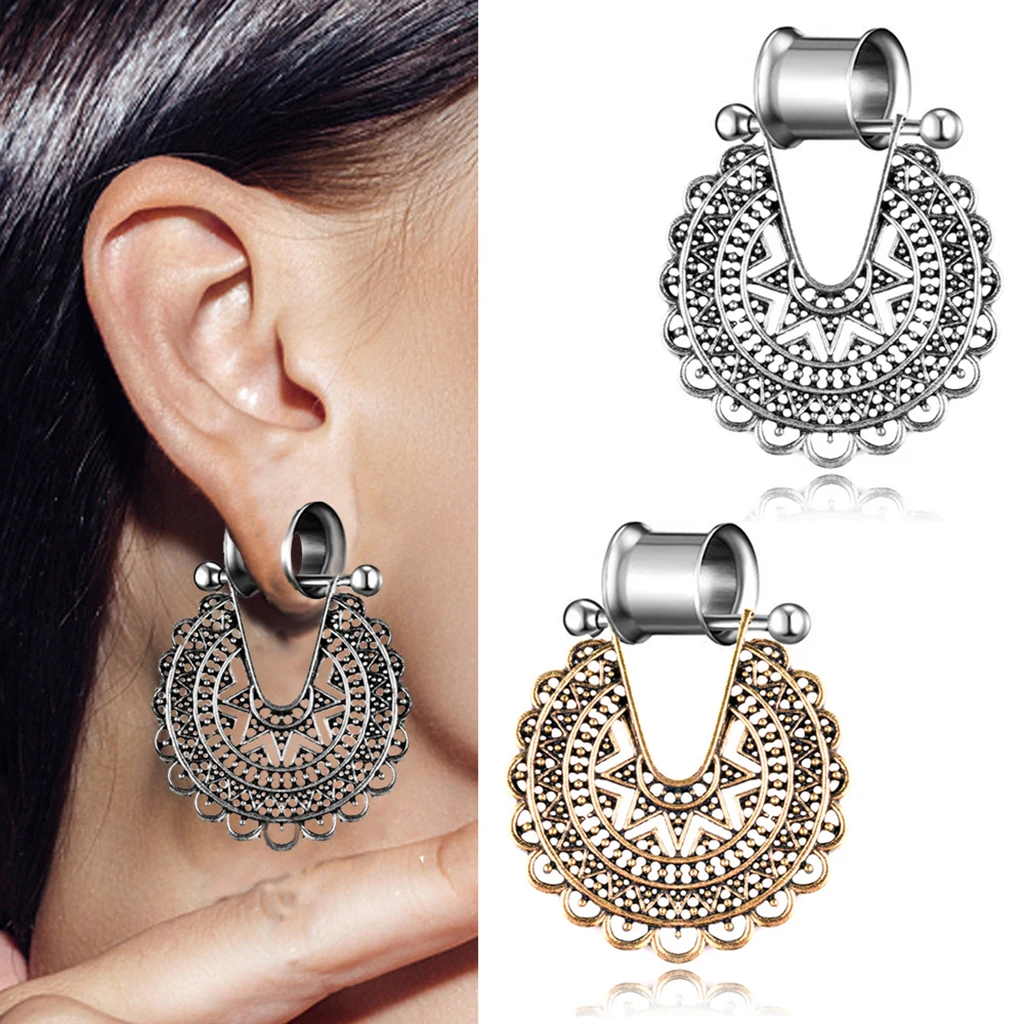 Magideal Bohemian Vintage Hollow Filigree Flower Ear Tunnel Plugs