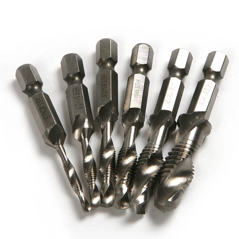 DWZ Silver  6pcs  M3-M10 1/4'' Hex Shank HSS Metric Screw Thread Taper Drill Cone Bits Set