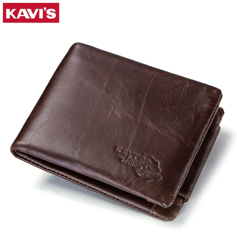

KAVIS Trifold Design Card Holder Genuine Leather Wallet Men Male Coin Purse Small Portomonee PORTFOLIO Card Holder High Quality