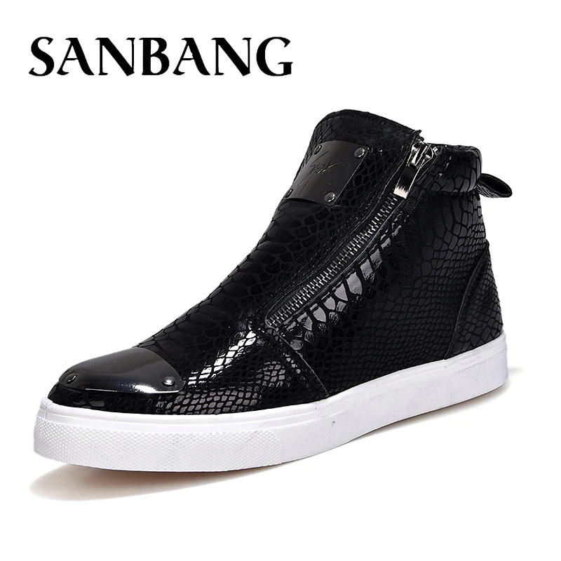 

Men Leather Punk Hip Hop Shoes White Solid Color Shoes Platform Flats Fashion Lace Zipper Man High Top Casual Zapatos Hombre IX5