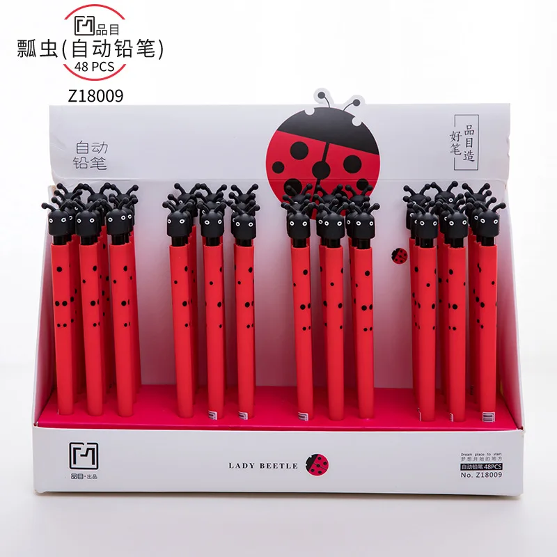 

48pcs/1lot Kawaii Soft Gum Ladybug Press Mechanical Pencils School Office Supply Student Stationery Kids Gift Automatic Pencil