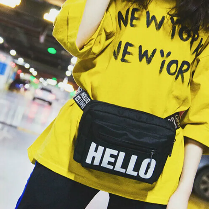 

2019 Fashion Nylon Letter Print Fanny Pack Money Pouch Waist Pack Women Personality Chest Bag Belt Bum Bag
