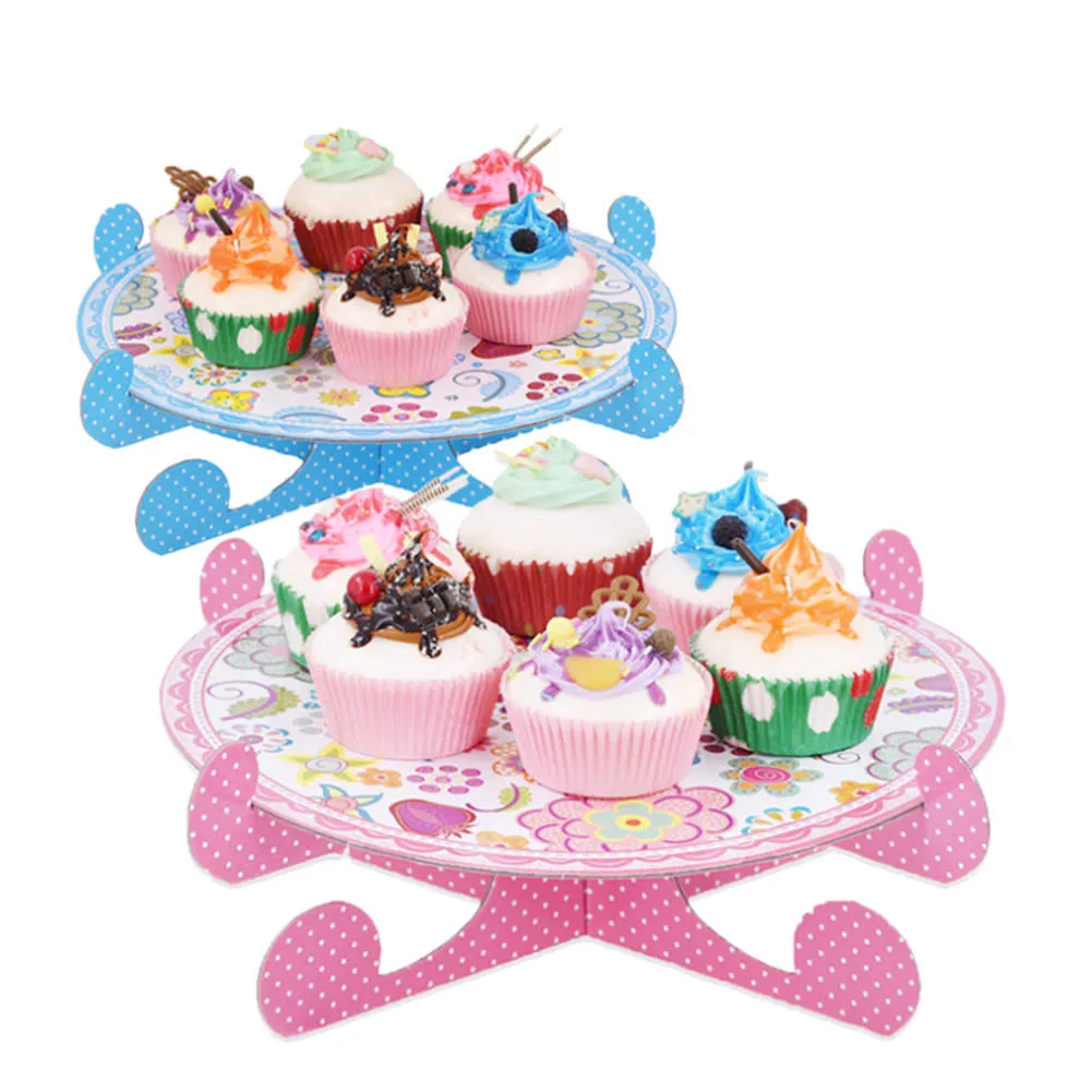 

New Round Cake Stand Birthday Party Paper Cake Stand Cupcake Plate For Wedding Cake Display Decoration 1 Layers 2 Colors