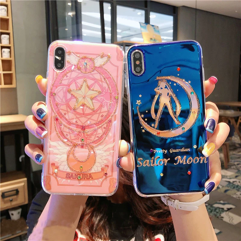 

for iphone XS max XR X bling Sailor moon soft cover For iphone 8plus 7plus 6SP 7 8 6 6S Cute Cartoon Sukura glitter case