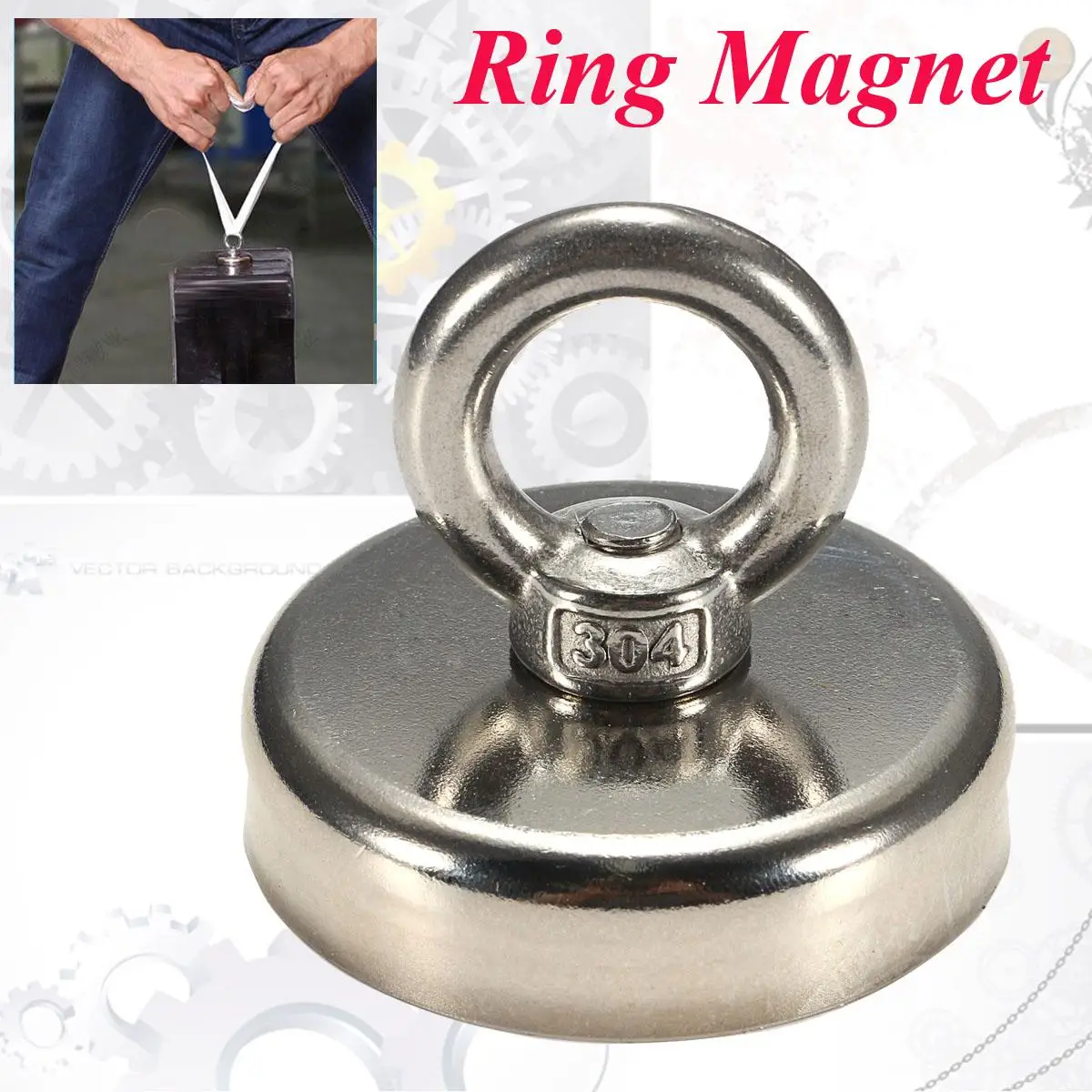 

1Pcs 112KG 60mmx50mm Hunting Recovery Salvage Neodymium Detector Eyebolt Ring Magnet Powerful Permanent Magnetic