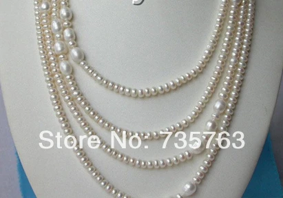 

NEW 001316 lustrous 90" round white freshwater pearl necklace