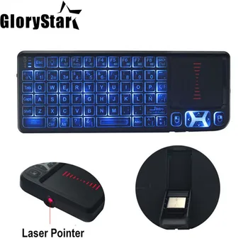 

Blue LED Spanish/English Wireless Mini Keyboard Backlight with Laser Pointer Presenter Touchpad Backlit Silicone Keybord
