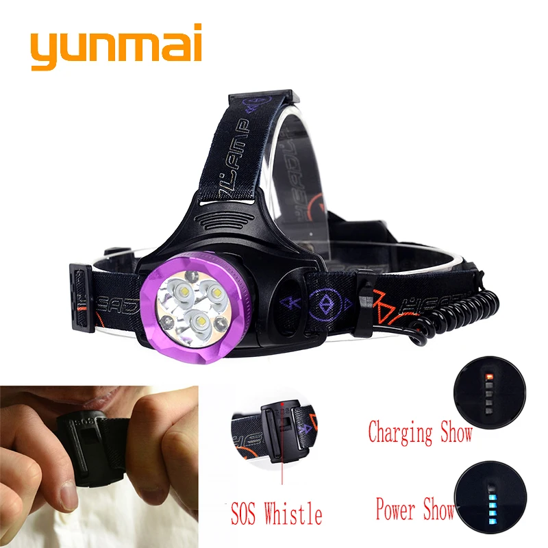 

Usb 15000 lumen 6 Led Headlight with SOS Whistle Red Light 3*XML-T6+3 Led Head Torch 18650 or AA Battery Head Lamp for Hunting