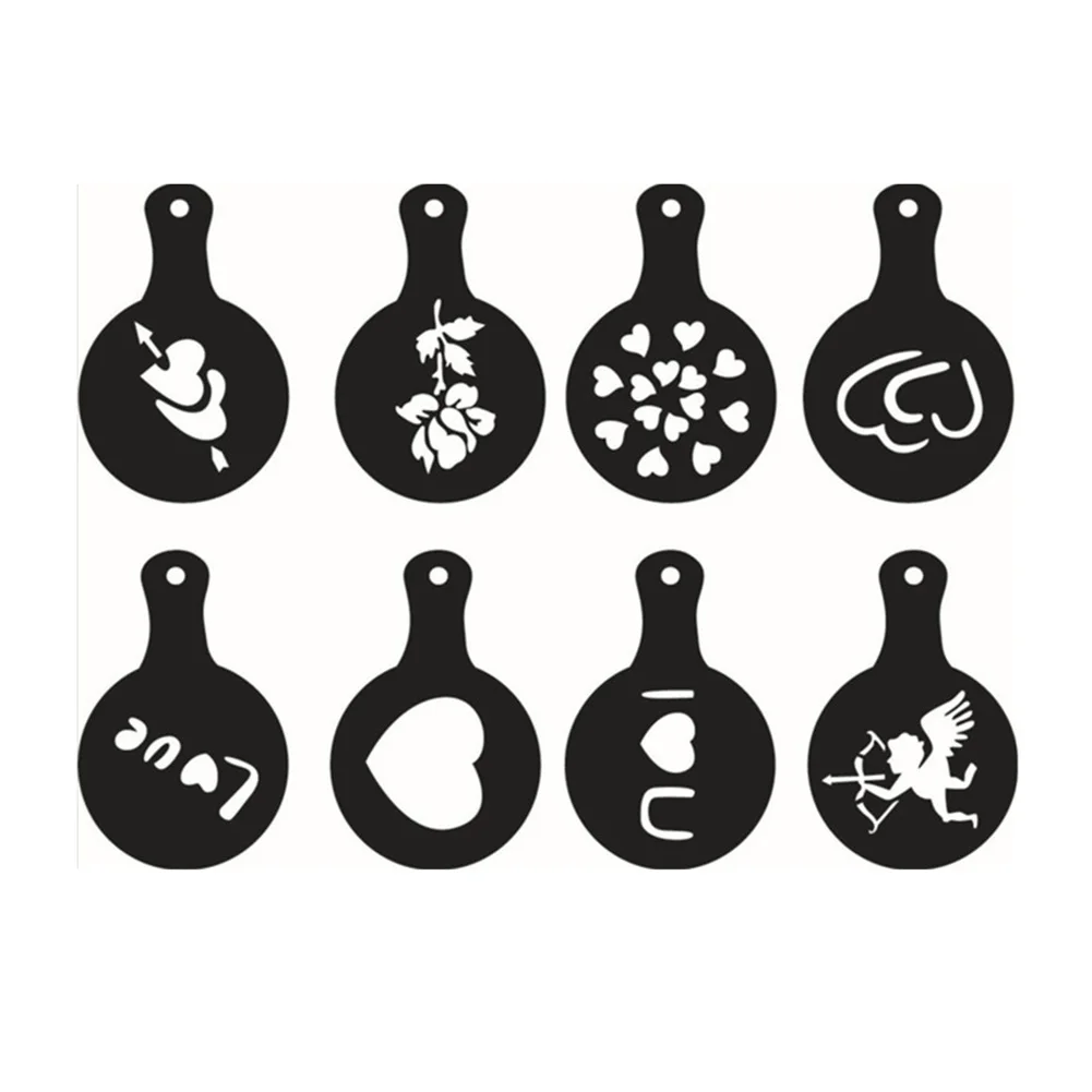 

8 Pcs/Set Coffee Milk Cake Cupcake Stencil Plastic Template Barista Fancy Cappuccino Latte Spray Decoration Tool Accessories