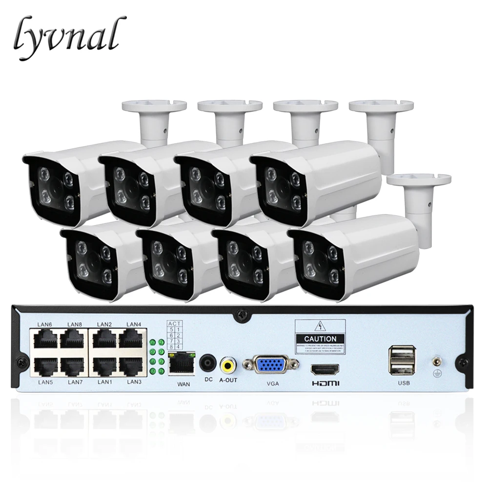 

LYVNAL 8CH NVR Kit H.265 UHD video 5MP ip camera poe 48v 8ch poe nvr kit plug and play p2p onvif Surveillance poe kit