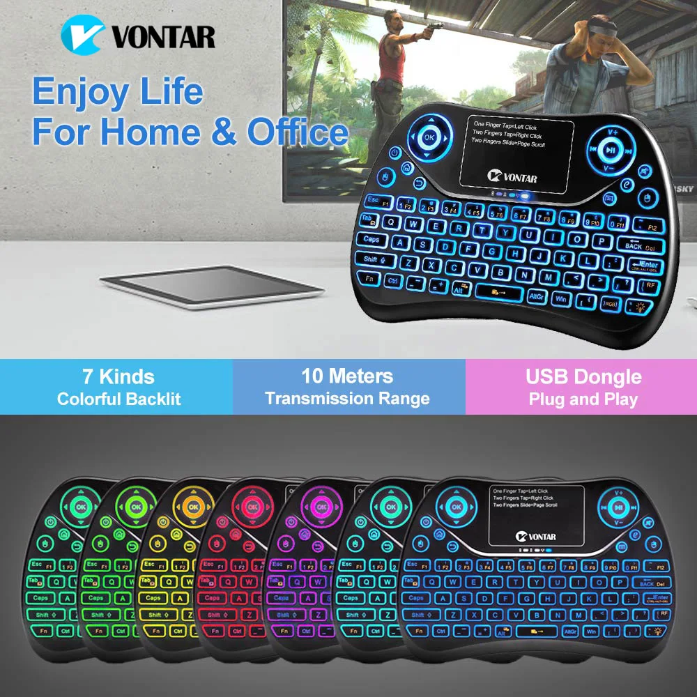 VONTAR TX2 Plus Air Мышь QWTREY клавиатура 2 4G Беспроводной сенсорная мини с подсветкой Fly для