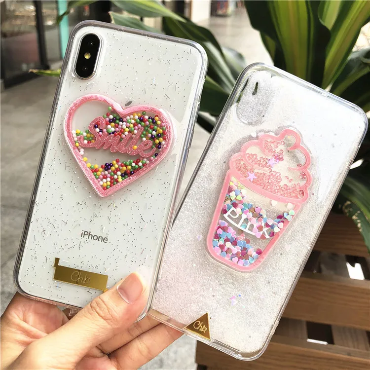 

UBERAY Qulich Sand Love Heart Phone Case For iphone XS Max Case iPhone 7 Luxury Case Sweet Candy Ice Cream Cleart TPU Cover