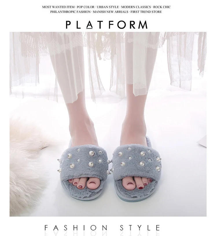 Winter New Pearl Fur Slippers Women's Velvet Slippers Floor Tow Slippers Woman Slippers Women Sapato Feminino M8G41 (10)