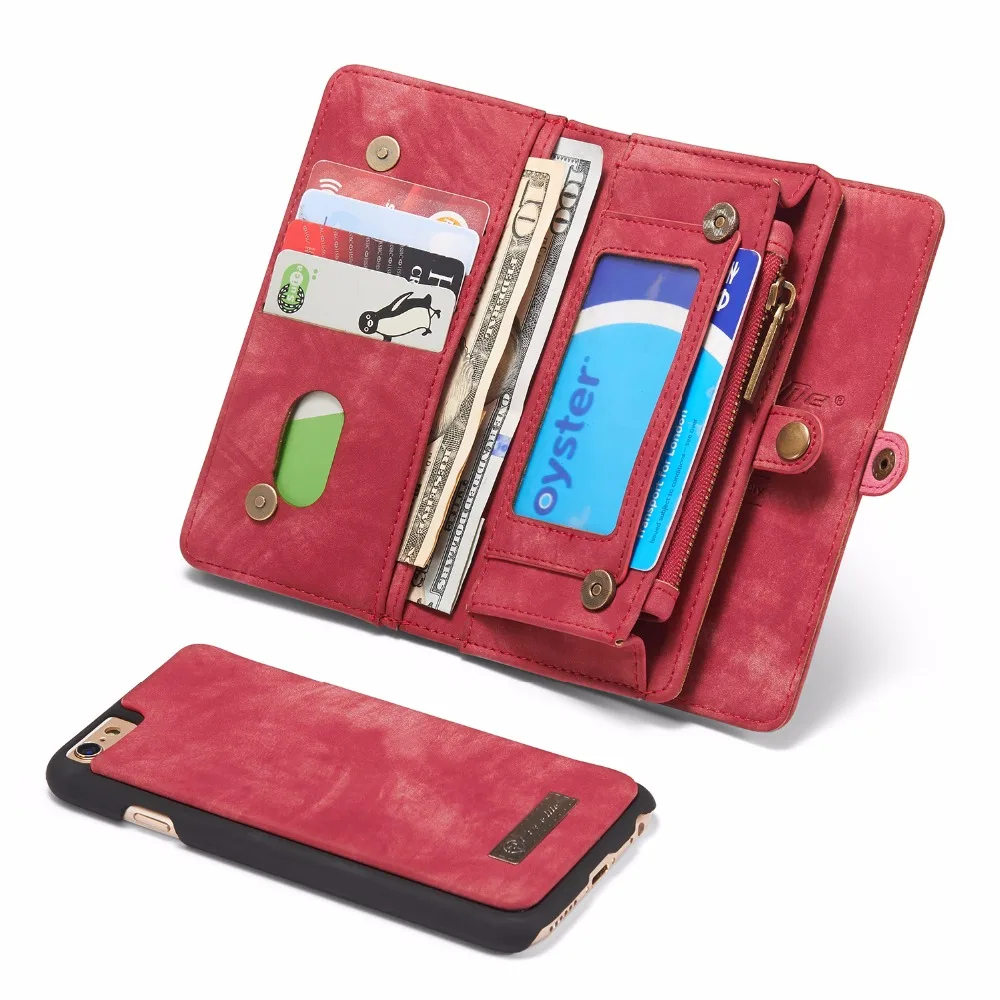 

3 in 1 Wallet Phone Protective Case for iPhone 6 Plus(5.5inch), Genuine Leather Money Purse Cards Holder Phone stand 4 colors