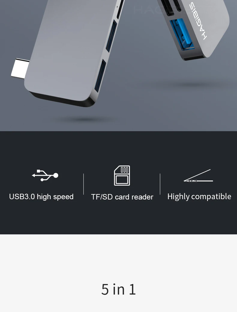 Hagibis USB C hub 5 в 1 конвертер TYPE-C для SD/TF Card Reader USB 3,0 хаб Высокоскоростной адаптер для Macbook Pro huawei Xiaomi air