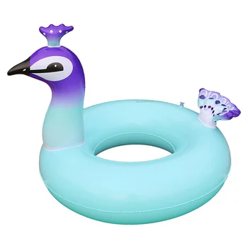 

90cm Inflatable Peacock Shape Ride On Long Neck Swimming Pool Giant Toy Sea Lifebuoy Water Mattress Beach Ring For Adult