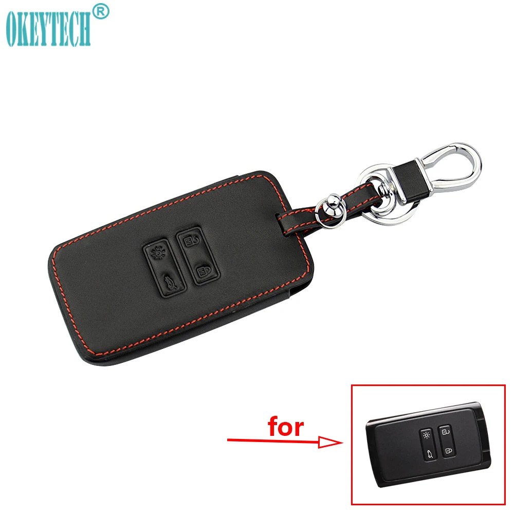

OkeyTech Leather Car Key Cases For Renault Kadjar Remote Case Cover Zinc Alloy Keychain 4 Buttons New Skin Protector Shell
