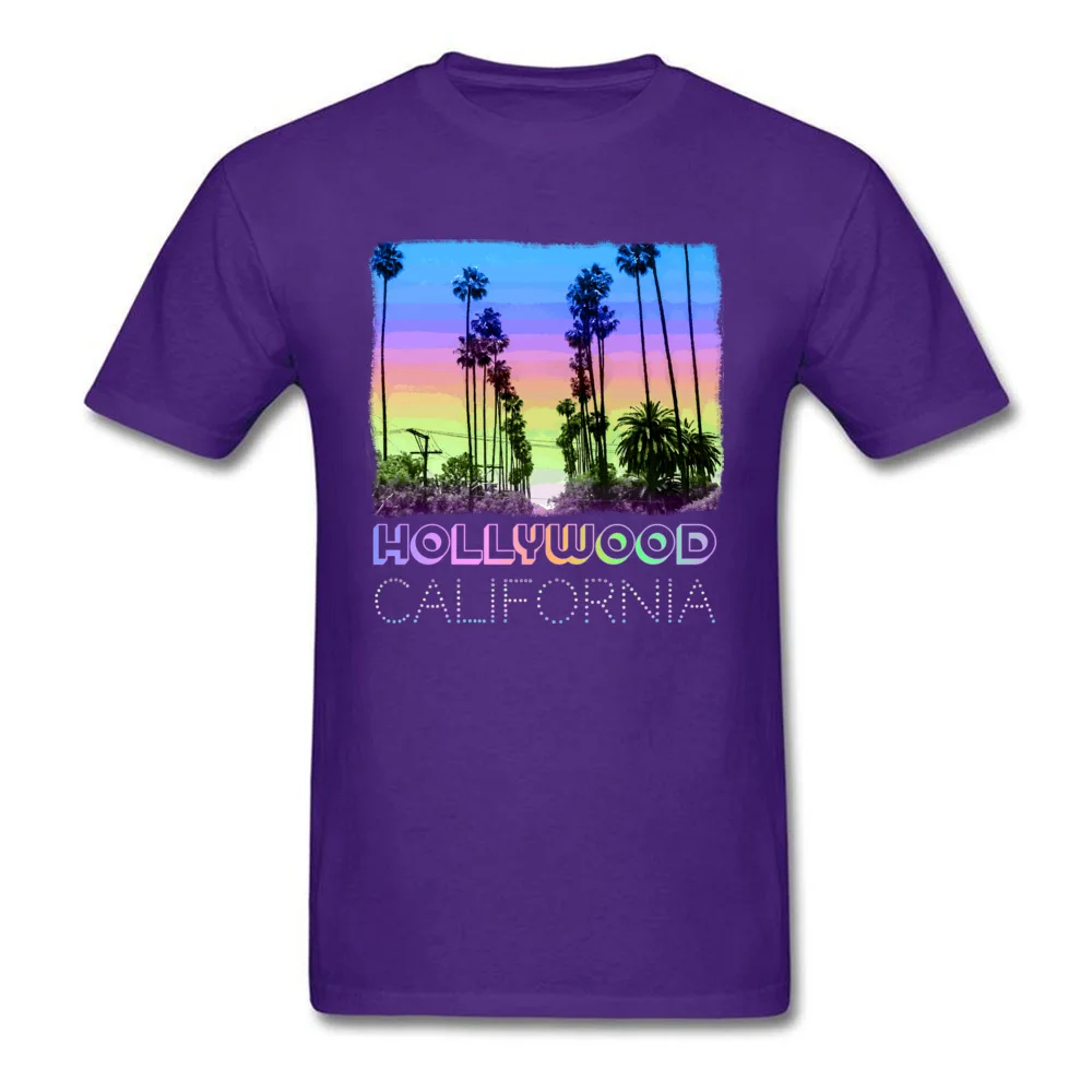 Printing Pure Cotton Tshirts for Men Short Sleeve Printed T Shirt Designer April FOOL DAY O-Neck T Shirt Design Hollywood California Palm Trees Fun Neon Retro Design purple