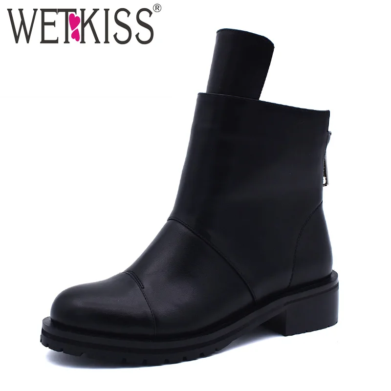 Kopen WETKISS Winter Vrouwen Enkellaars Pu Ronde Neus Zip Schoeisel Platform Vrouwelijke Rubber Boot Med Dikke Hakken Schoenen Vrouwen 2018 zwart