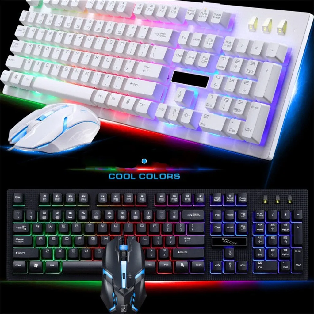 

OMESHIN Gaming Keyboard G20 LED Rainbow Color Backlight Game USB Wired Keyboard Mouse Set Keyboard Game Wired PC Notebook LOL