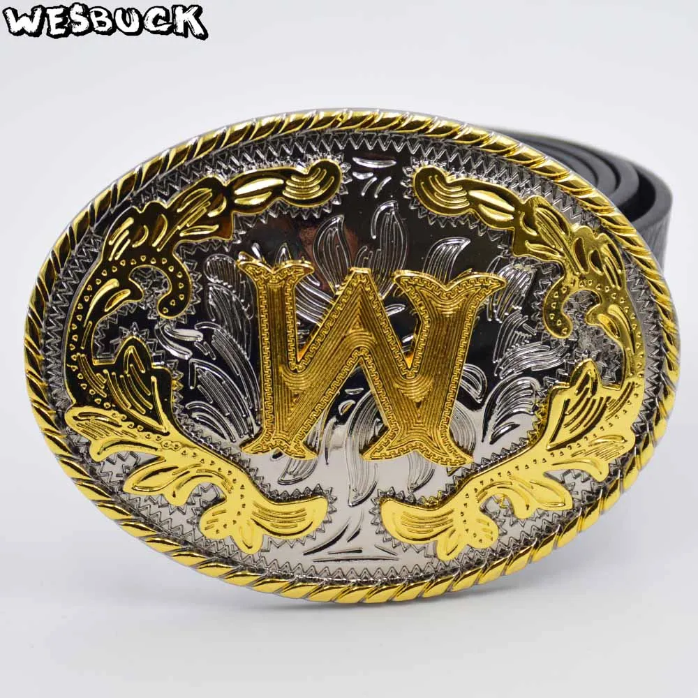 5 PCS MOQ WesBuck Brand Western Women Men Golden Initial Letter W Belt
