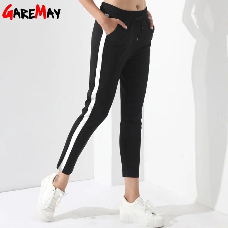 Kopen Zwarte Casual Broek Vrouwen Harem Gestreepte Broek Voor Vrouwen Pantalon Femme Pantalones Mujer Cintura Alta Broek Vrouwelijke GAREMAY