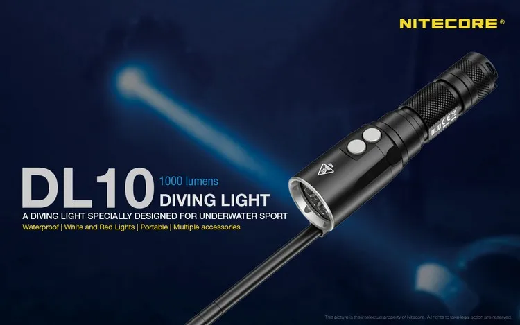 NITECORE DL10& UM10 Зарядное устройство 18650 Батарея 1000LM CREE XP-L HI V3 светодиодный фара-Искатель подводная с водонепроницаемым чехлом и возможностью погружения на глубину до 30 м