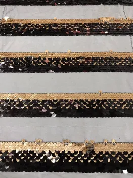 

Classical Design Nigeria tulle mesh lace sequins lace fabric fabric royal black gold africa lace fabric for wedding dress
